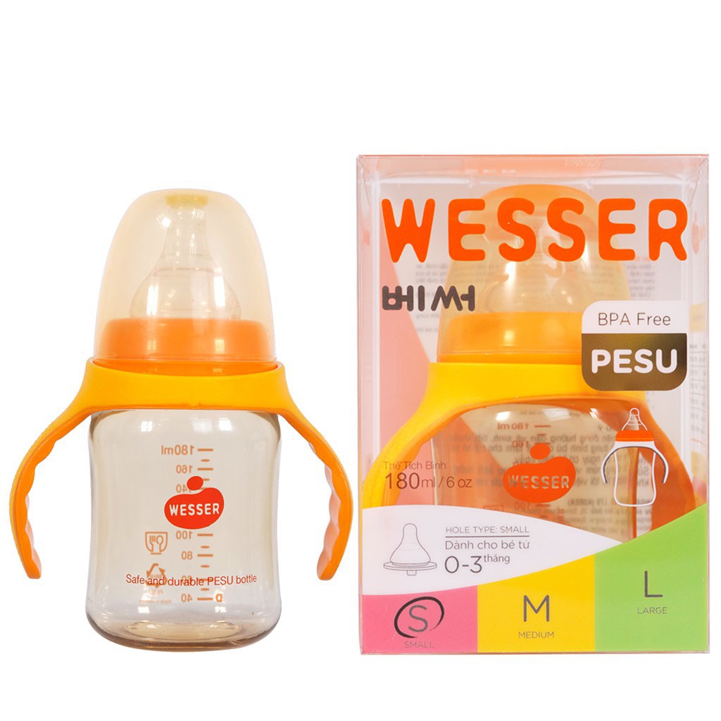Bình sữa wesser cao cấp cổ rộng pesu 180 ml