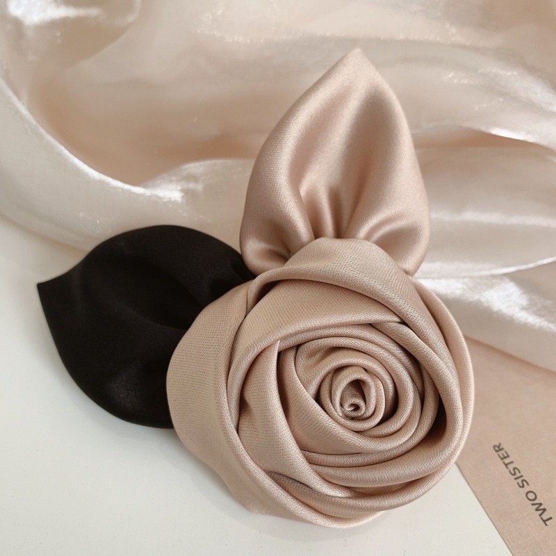 Kẹp tóc hoa hồng satin cao cấp Hàn Quốc kẹp tóc sau đầu thanh lịch khí chất bông hồng satin cho nữ