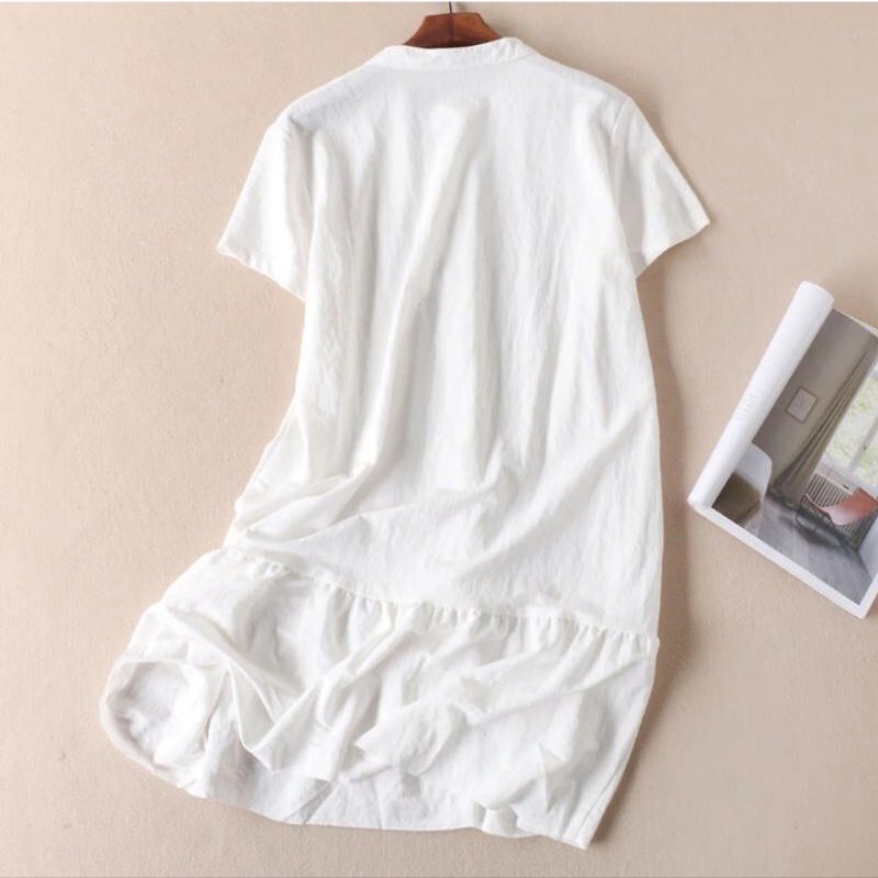 Đầm linen dáng dài cổ tim thêu hoa, đầm đuôi cá xinh da24