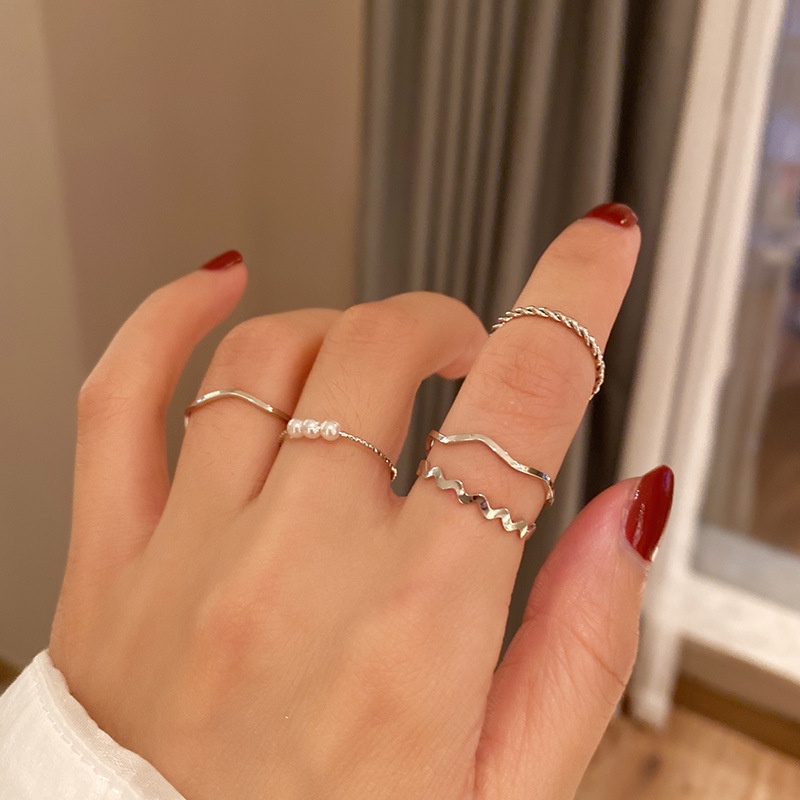 Set 5 Nhẫn Đính Ngọc Trai Giả Sang Trọng Cho Nữ