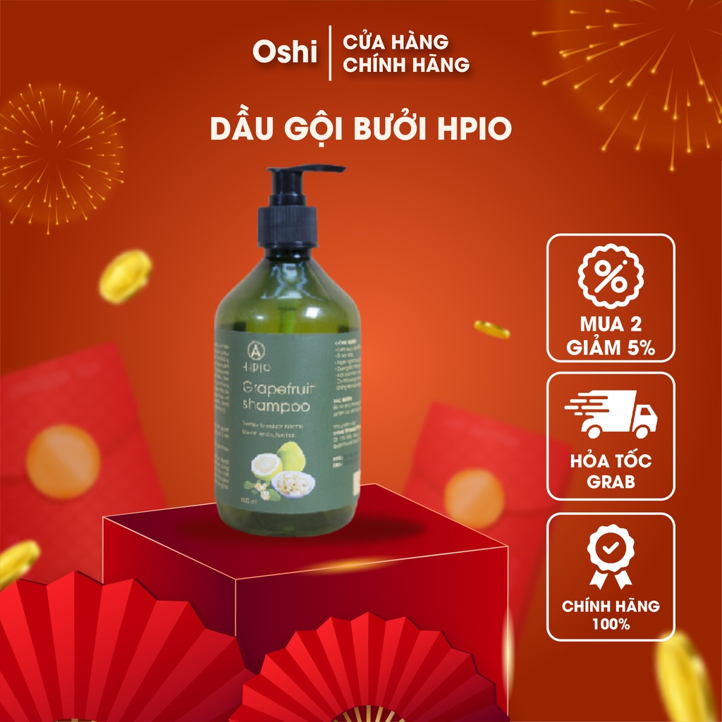 Dầu gội bưởi HPIO ngăn ngừa rụng tóc, Dầu gội đầu thảo dược kích thích mọc tóc, giảm gàu, bóng mượt tự nhiên - OSHI