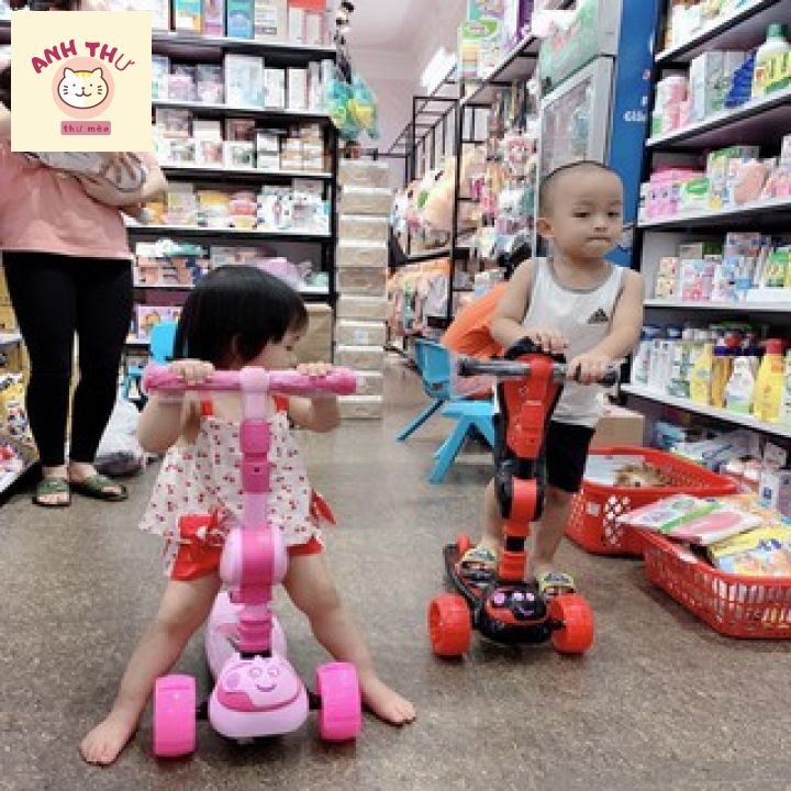Xe Trượt Xe Scooter Cho Bé có ghế ngồi Bánh Có Đèn, Nhạc 3 in 1, gấp gọn Chịu Lực 90KG .