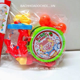 Đồ chơi trẻ em bộ trống lục lạc, xúc xắc cho em bé
