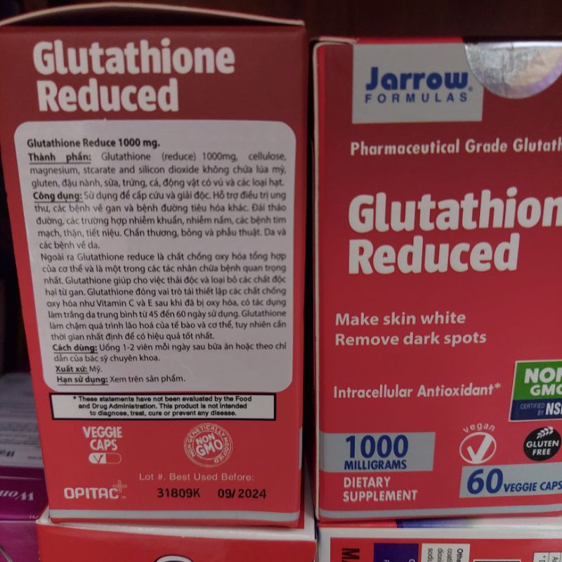 Viên uống trắng da GLUTATHION 1000mg ( USA, Hộp 60 viên) date 2024