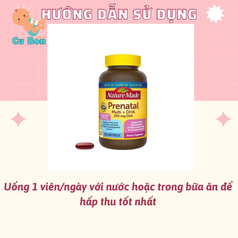 vitamin bầu Nature Made Prenatal Multi - DHA 200mg 150 viên của Mỹ cung cấp 20 loại vitamin Cho Bà Bầu trước và sau sinh