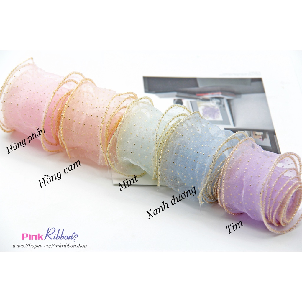 RB viền bô đê kim tuyến chấm bi nhũ 4cm