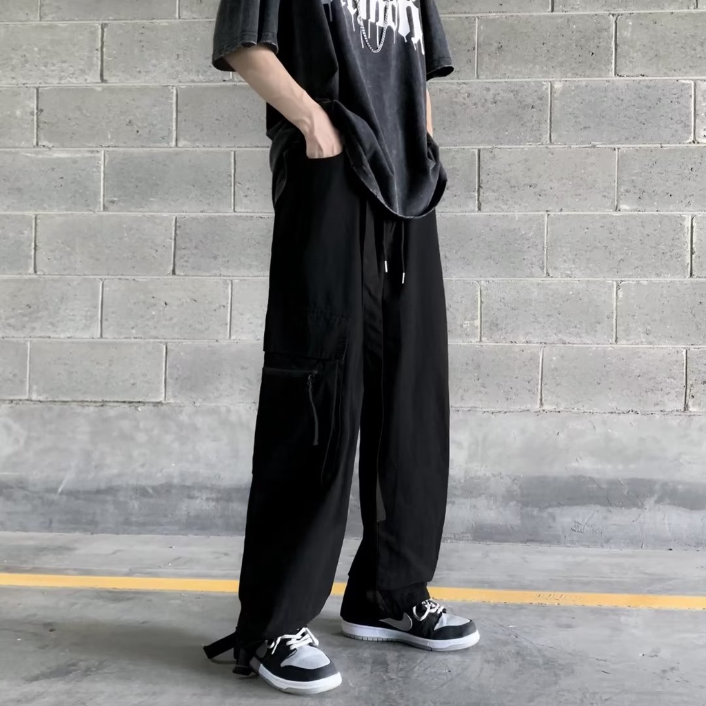 quần túi hộp nam retro thời trang quần túi hộp nữ from rộng quần ống suông phong cách Hàn Quốc thời trang quần thể thao nam dài trẻ tuổi  unisex Quần ống rộng