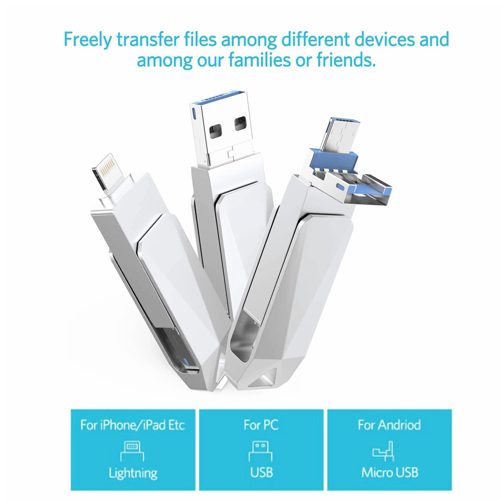 USB Kim Loại Chống Nước 512GB-16BG 3 Trong 1 Dành Cho iOS iPhone iPad Android PC