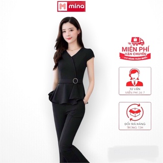 Set đồ bộ nữ - quần dài và áo ngắn - thiết kế độc đáo - màu đen cá tính
