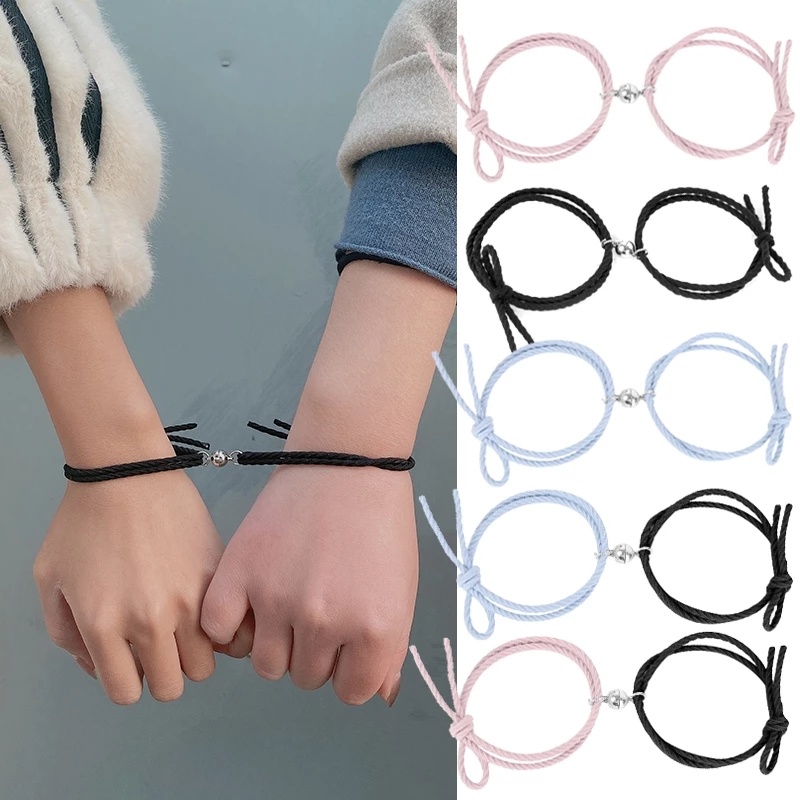 Set 2 vòng tay dây bện khóa nam châm thời trang dành cho cặp đôi