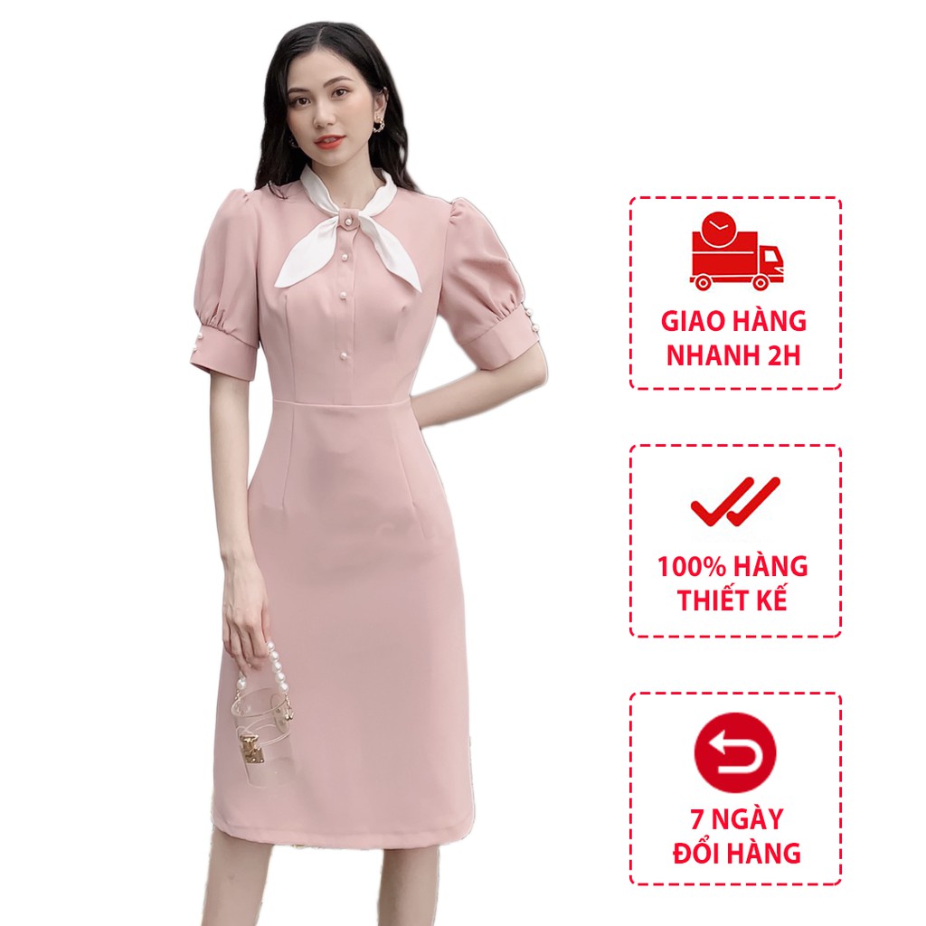 Váy Bấm Cúc Nơ Thời Trang Công Sở Calie House V203