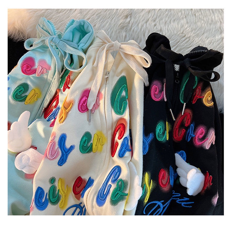 Jiashucheng Áo Khoác Cardigan Mỏng Có Mũ Trùm Đầu Thêu Chữ Nhiều Màu Sắc Phong Cách Mới