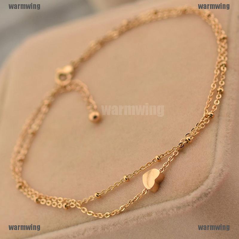 Sexy Gold Tone Love Heart Ankle Bracelet Double Layer Chain Foot Anklet | BigBuy360 - bigbuy360.vn