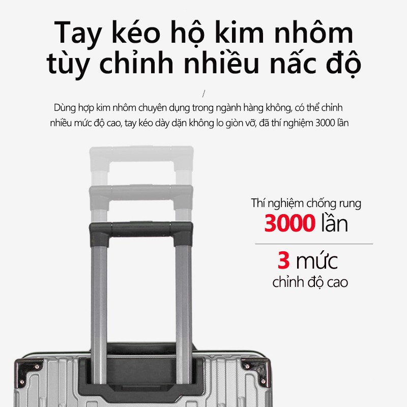 YA402-20/YA402-24Vali du lịch vali xách tay kim loại 20 và 24 inch hợp kim nhôm có mã số 4 bánh xe tay kéo dày hơn  vali