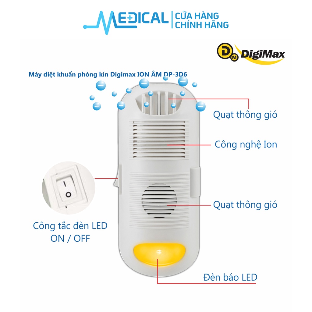 Máy diệt khuẩn phòng kín Digimax ION ÂM, 30-50m2, 24/7, 20.000 giờ, AC 220V (DP-3D6) - MEDICAL