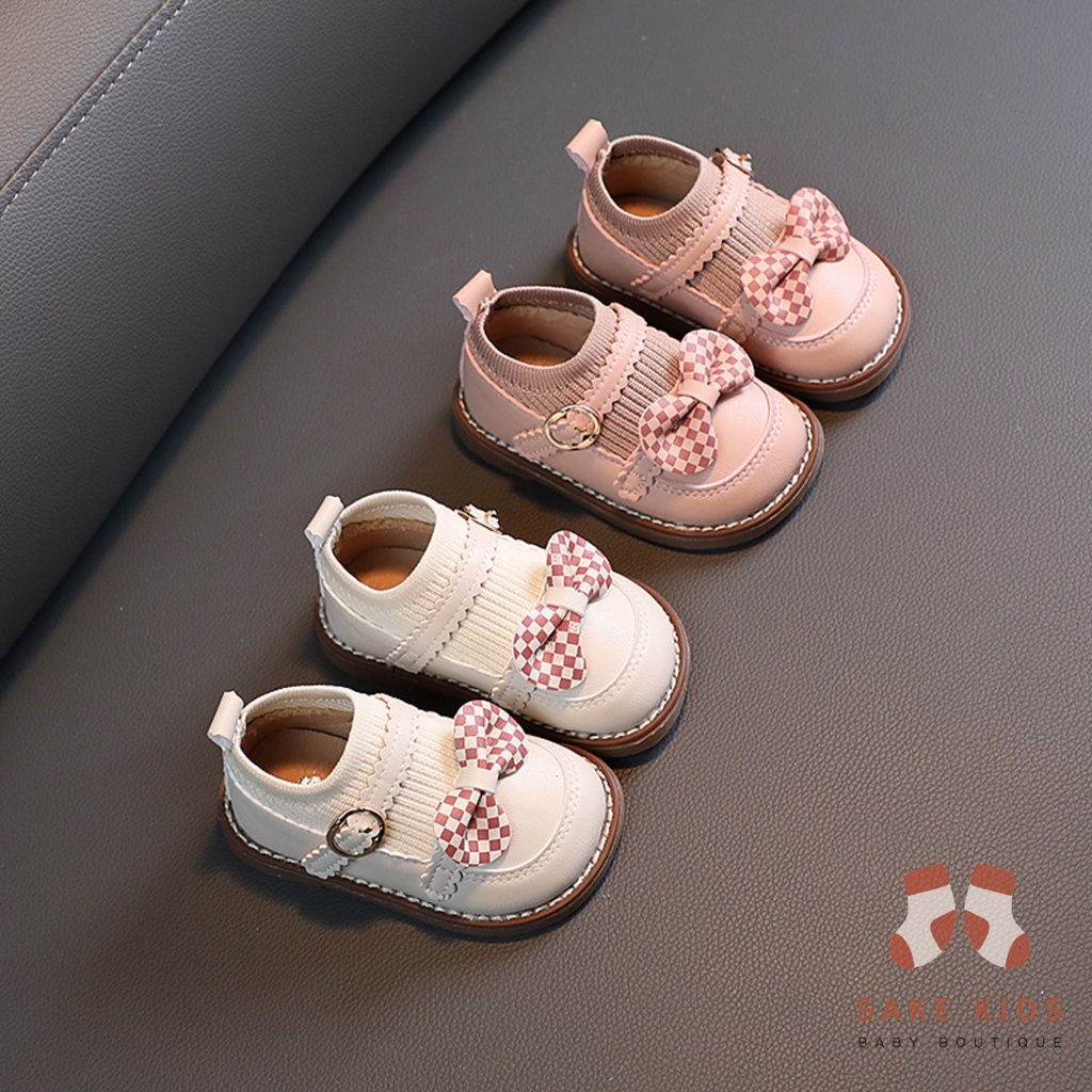 Giày búp bê Giày tập đi bé gái phong cách Hàn Quốc chất da PU mềm quai dán phối nơ dễ thương mới nhất M2233
