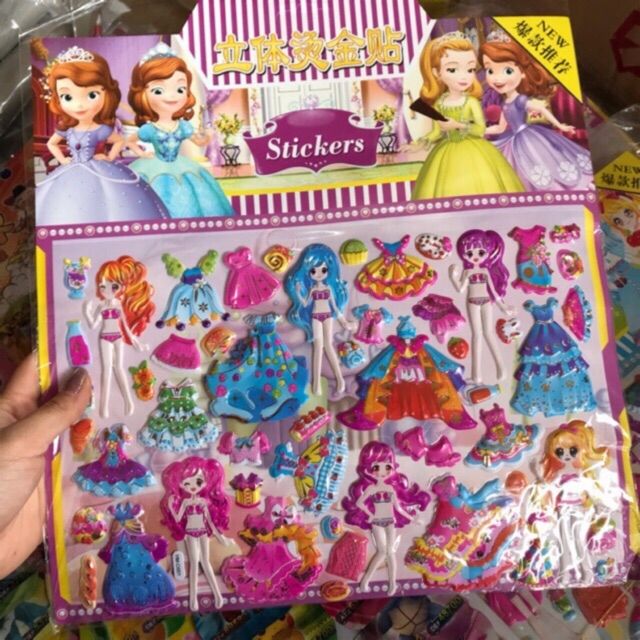 Tờ gián nổi thời trang công chúa to nhiều chi tiết ( kèm tranh tô màu mặt sau )