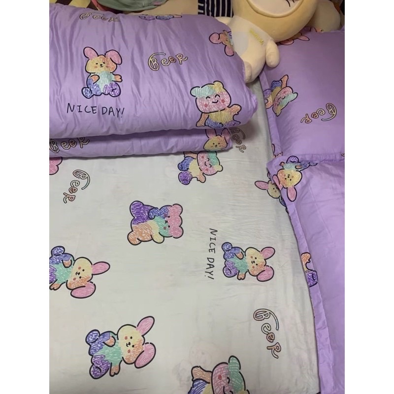 BỘ CHĂN GA POLY GẤU TÍM  nhập khẩu