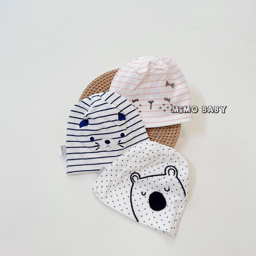 Mũ cotton sơ sinh cao cấp hình nơ, hình gấu đáng yêu Mimo Baby cho bé 0-6m MD20