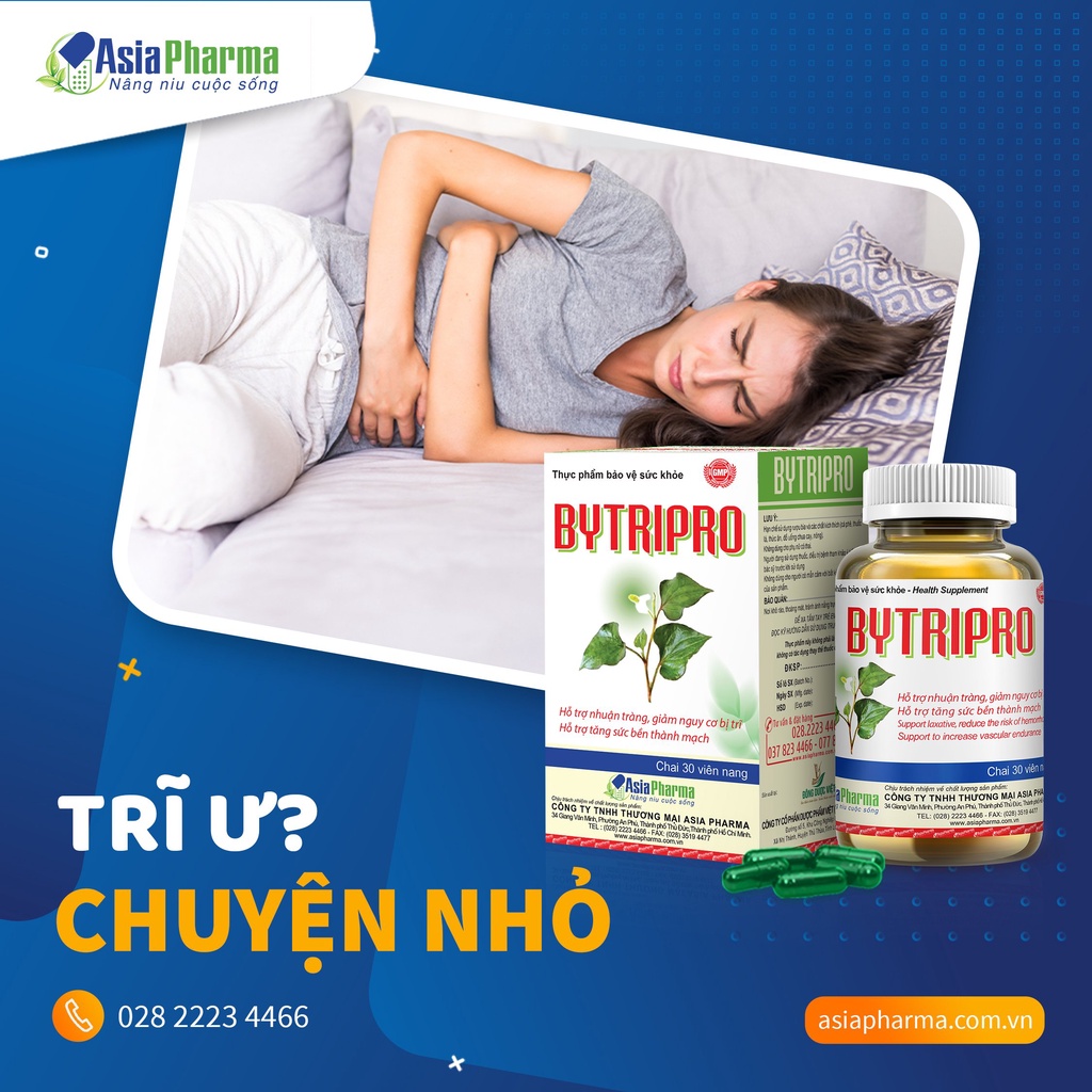 [MUA 5 TẶNG 1] Viên uống tiêu trĩ Bytripro Asia Pharma hỗ trợ nhuận tràng, giảm táo bón - Hộp 30 viên