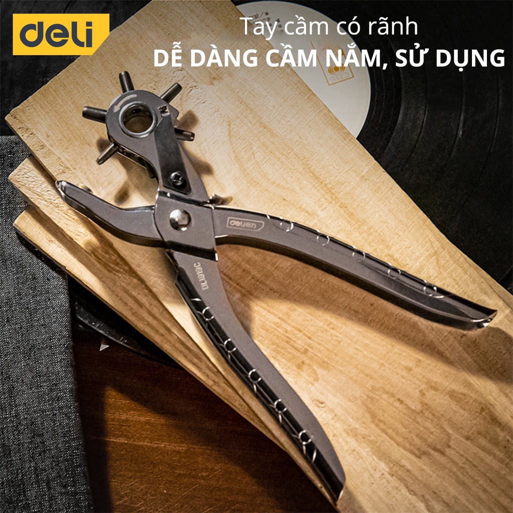 Kìm Bấm Lỗ 9 Inch Deli Tools Màu Đen Cao Cấp - Kích Thước Lỗ Bấm Đa Dạng Phù Hợp Với Nhiều Nhu Cầu Khác Nhau - DL1919