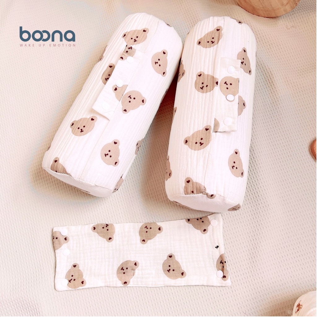 Gối chặn cao su non BOONA 2in1 vỏ muslin mềm mại, ruột gối cao su non cao cấp, đàn hồi, giữ phom cho bé ngủ ngon