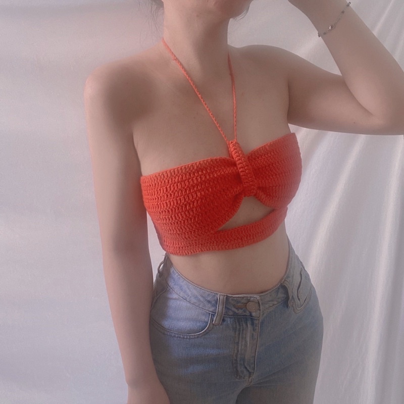 Áo croptop khoét ngực Kimie top handmade crochet