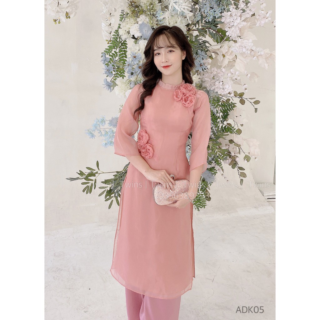 Áo dài cách tân KÈM QUẦN, áo dài nữ TWINS STORE chất oganza, đính hoa cườm 3D - ADK05