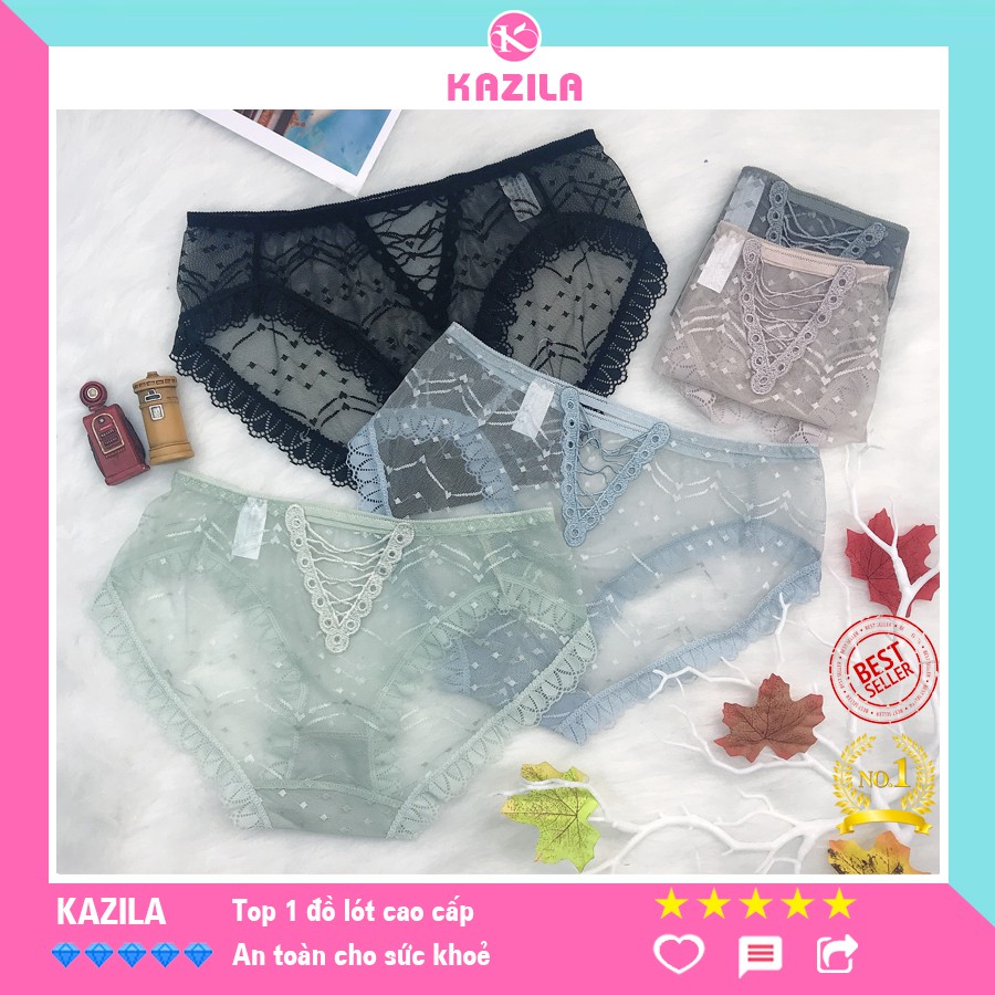 Quần lót ren nữ freesize lưng rỗng chữ V, quần lót ren sexy dạng lưới dễ thương siêu mỏng thoáng khí Kazila QLR8