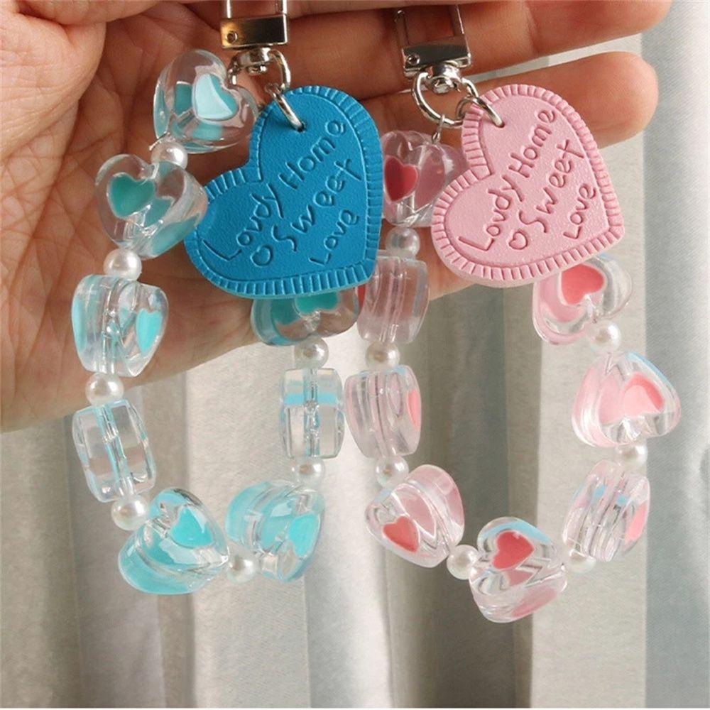 DARNELL Creative Heart Key Chain Packaging Decoration Car Key Ring Sweet Love For Couples Valentine 's Day Birthday Gift Fashion Interior Accessories Ornaments Bag Pendants Acrylic Bead Keychain/Multicolor