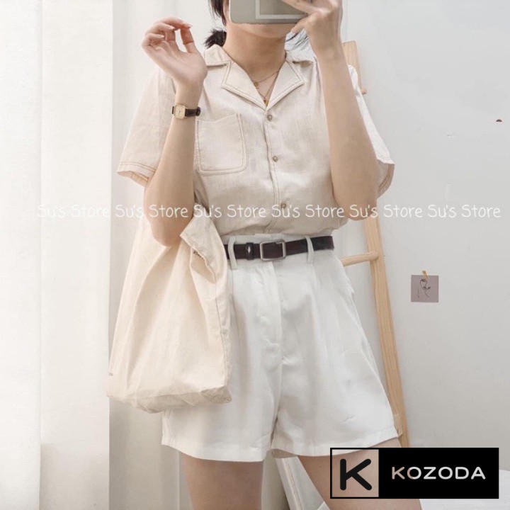 Áo Sơ Mi Kiểu Nữ Màu Trắng đẹp ngắn tay phong cách ulzzang vintage hàn quốc cao cấp họa tiết  kozoda SM4