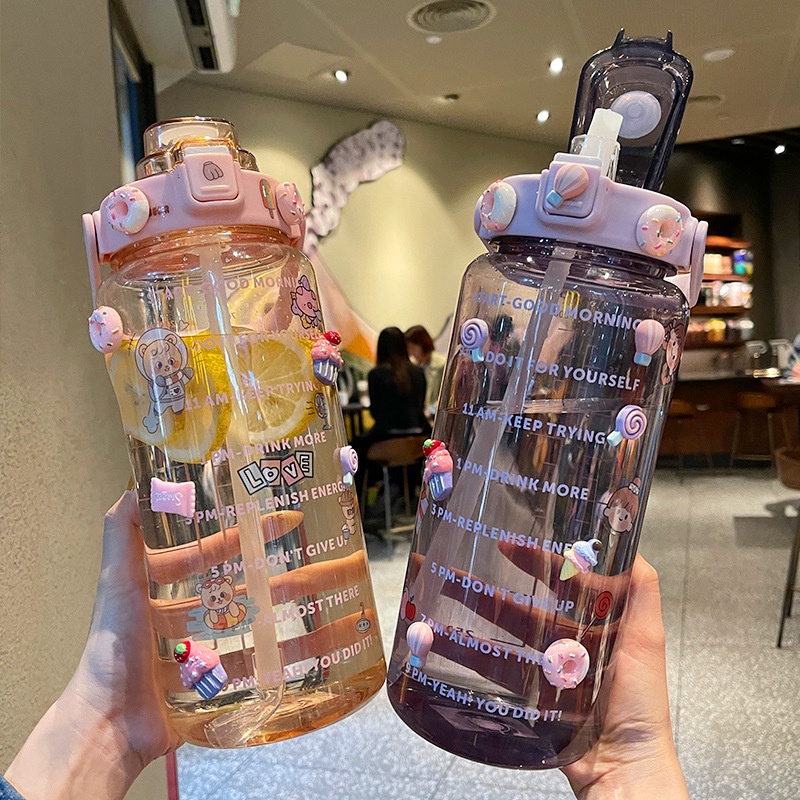 🔥Được vận chuyển trong vòng 12 giờ🔥 Bình đựng nước Bình nước cute Bình nước 2 lít Có Vạch Báo Giờ Uống Nước