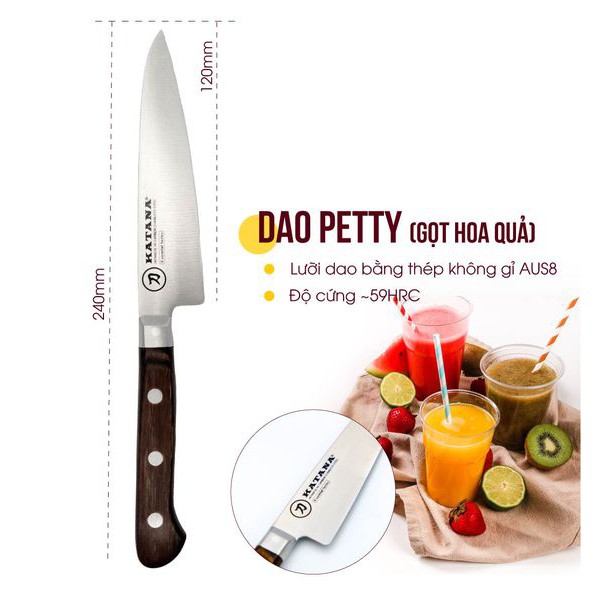 Bộ dao dao bếp cao cấp thương hiệu KATANA Essential - Dao thái thịt cá - Dao đa năng - Dao gọt hoa quả