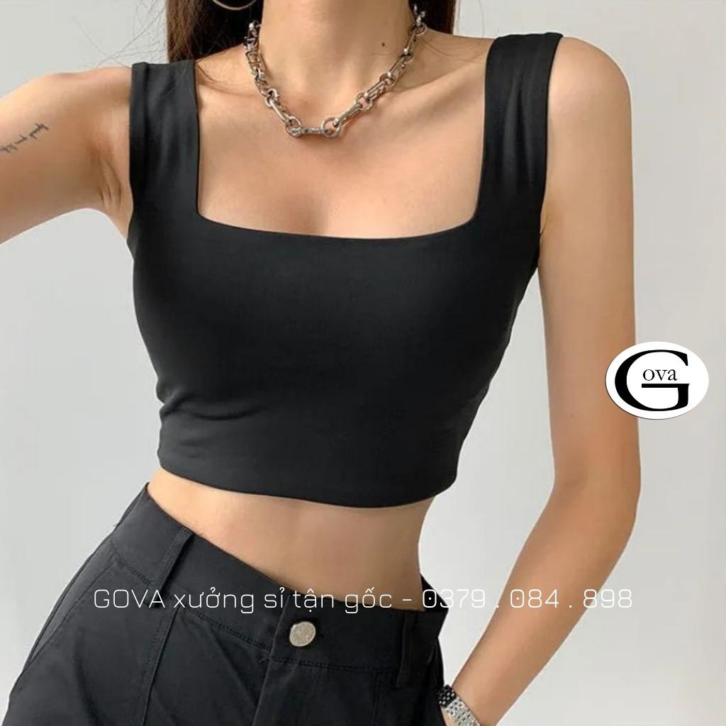 Áo Croptop Hai Dây Sát Nách Cổ Vuông Chất Thun Gân Ôm Mềm Mát, Áo Ba Lỗ Nữ 2 Dây Bản To Sexy GOVA