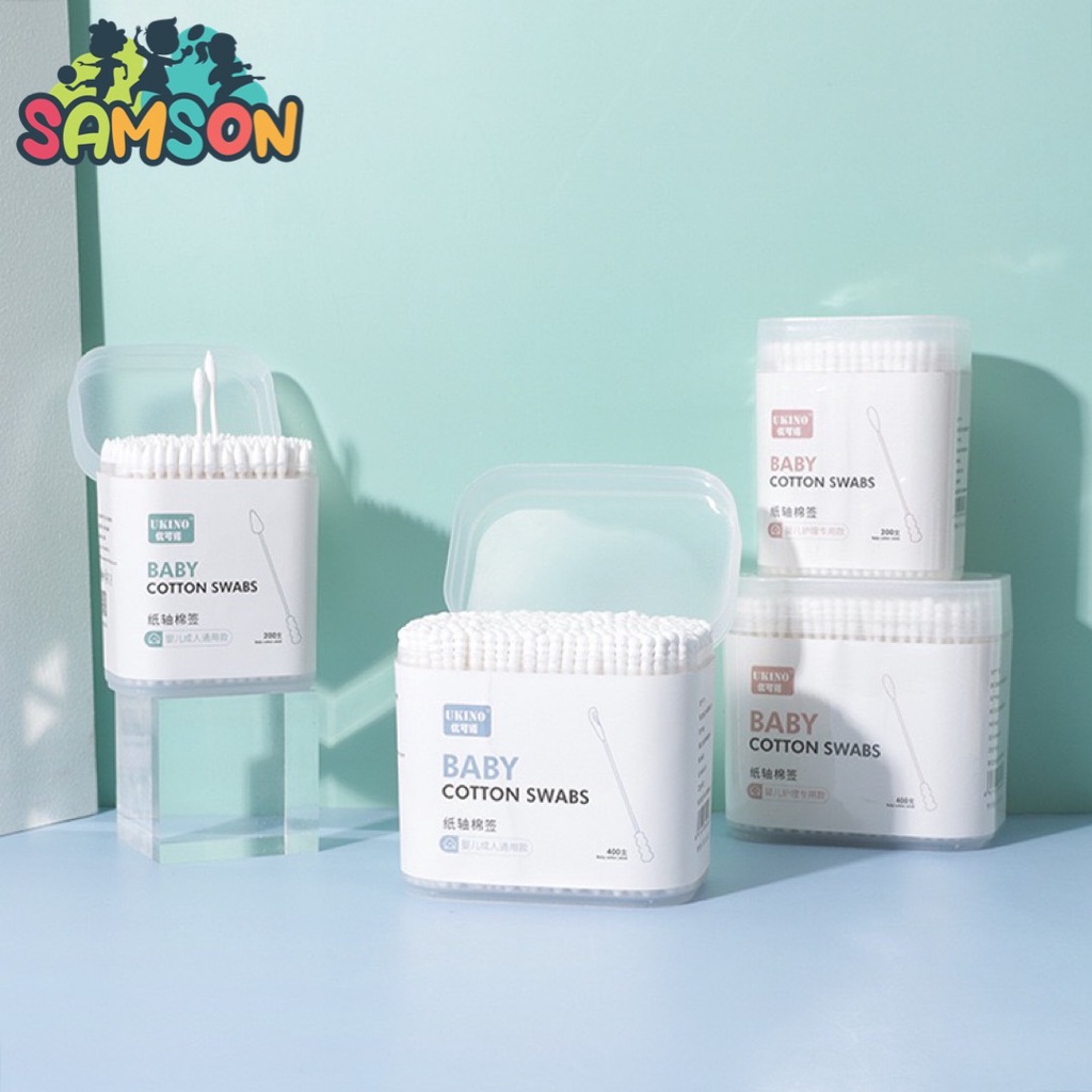 Tăm bông UKINO kháng khuẩn cho trẻ em và người lớn, bông ngoáy tai cotton tự nhiên cao cấp giá rẻ