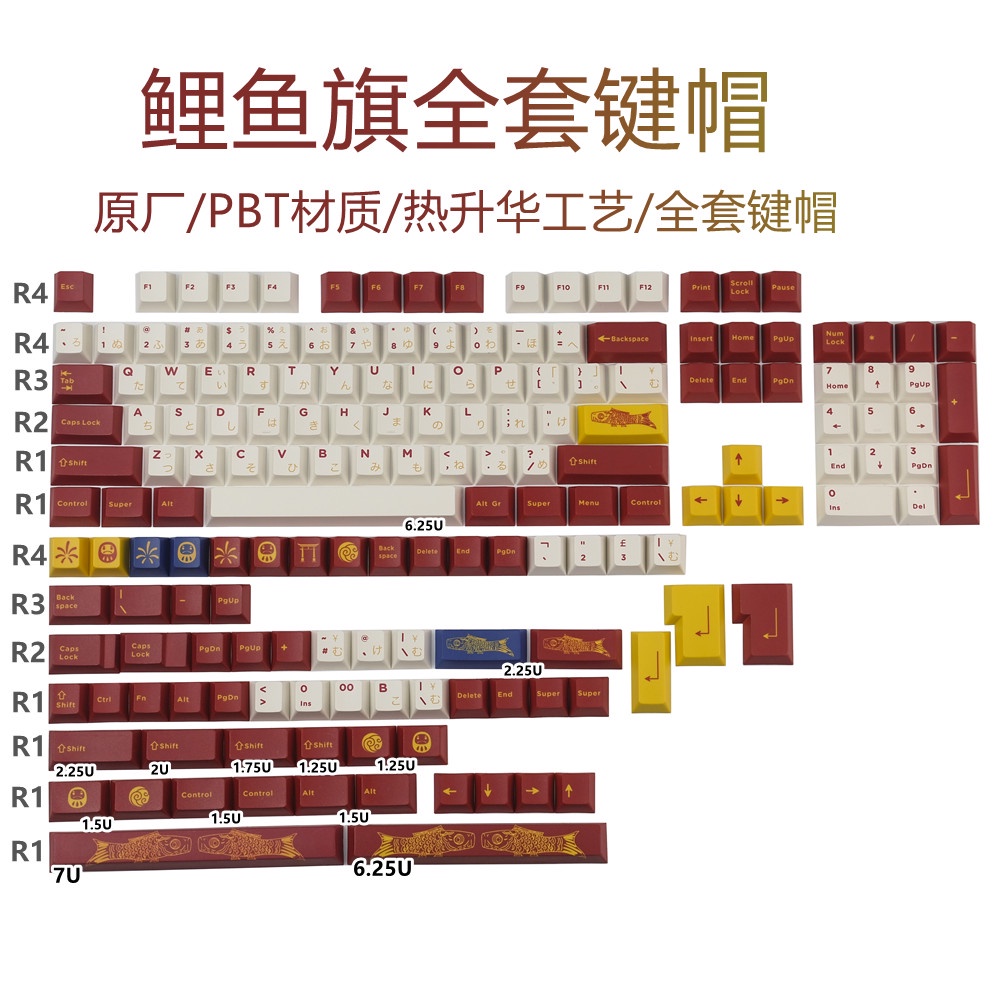 Gói phím hình cờ cá chép GMK, 168 phím keycaps Cherry Profile DYE-SUB Cá nhân hóa GMK Keycaps cho bàn phím cơ