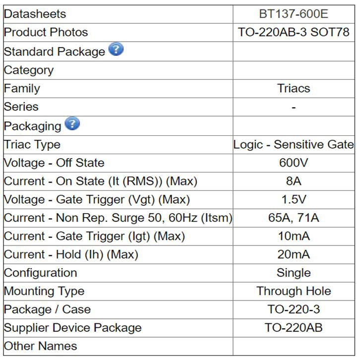 BT137-600E 600V/8A TO-220 Chân Cắm