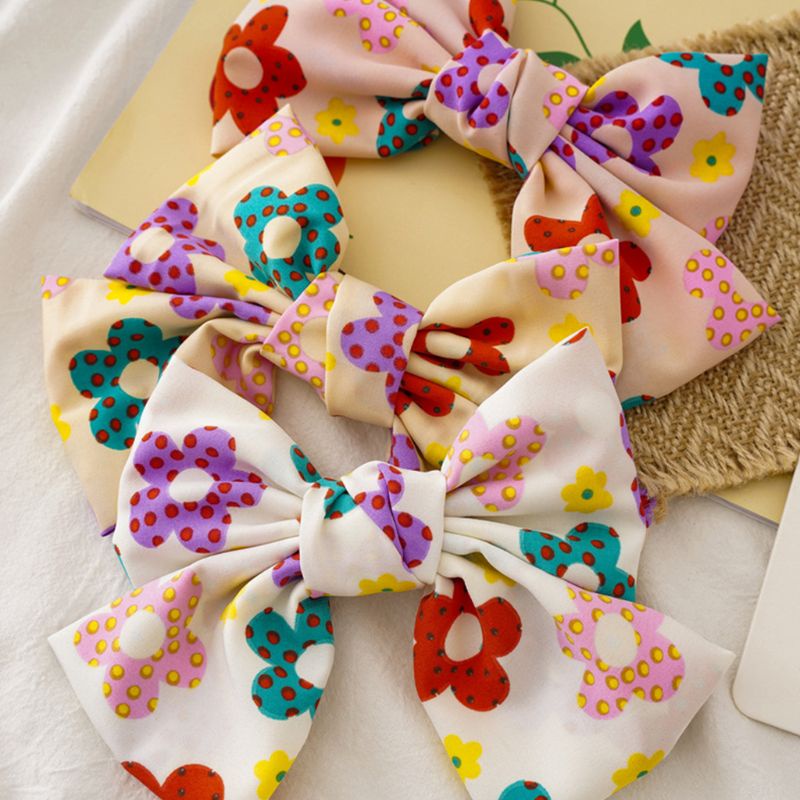 Kẹp Tóc Nơ In Họa Tiết Hoa Xinh Xắn Thời Trang Cho Nữ