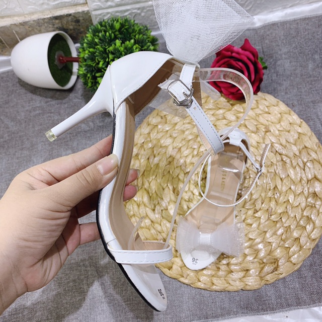 Bán sỉ Sandal cao gót Hà Hồ quai mảnh gót nhọn 8p nơ ren sang chảnh ảnh chụp thật