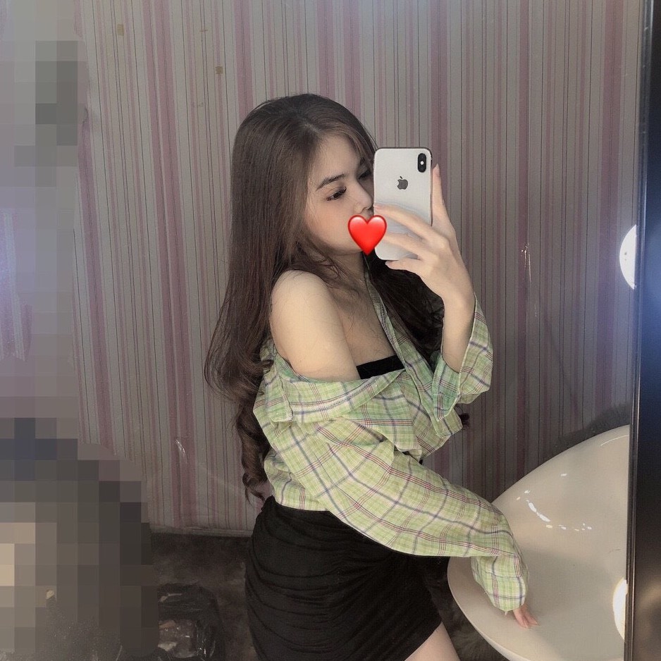 Áo sơ mi tay dài họa tiết sọc caro phong cách Hàn Quốc