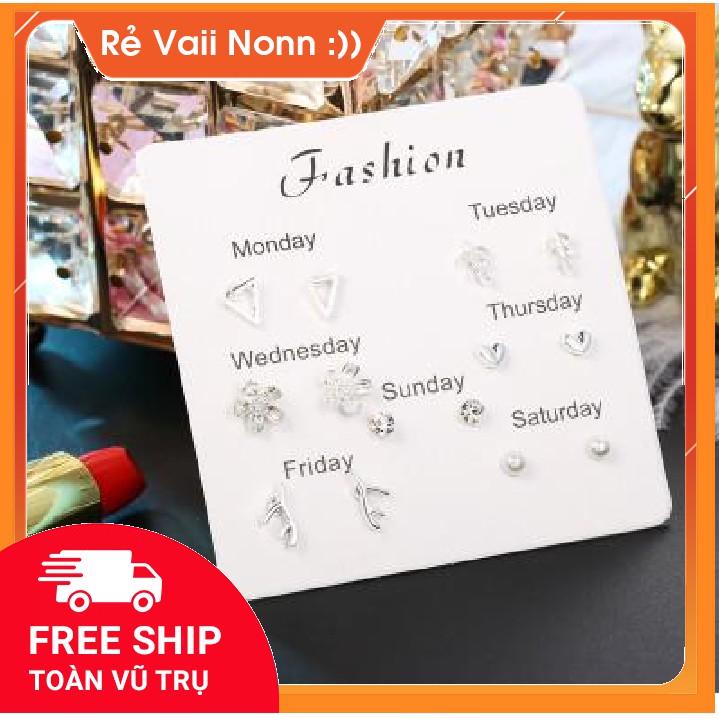 FREE SHIP ĐƠN HÀNG 99K_Bông tai set thứ đủ 4-6 món_hoa tai_phụ kiện xinh