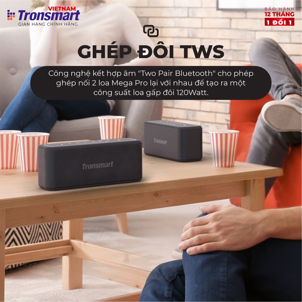 Loa Bluetooth 5.0 Tronsmart Element Mega Pro - 60W - Hỗ trợ TWS và NFC ghép đôi 2 loa - Hàng chính hãng - BH 12T