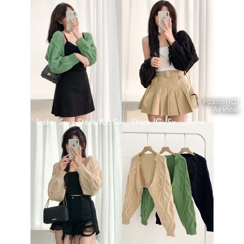 Áo khoác len croptop tay dài đính hoa xinh 2309