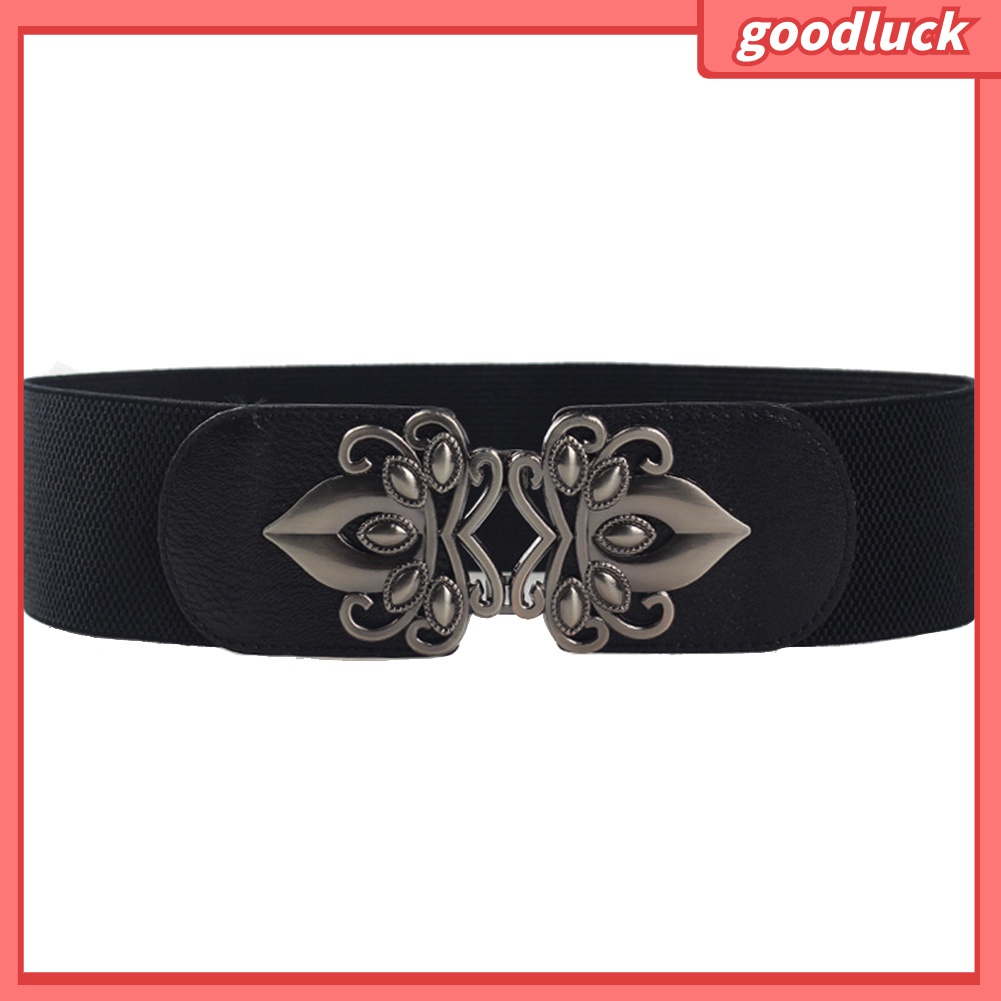 Thắt lưng da pu màu trơn khóa kim loại khắc họa tiết hoa phong cách vintage thời trang