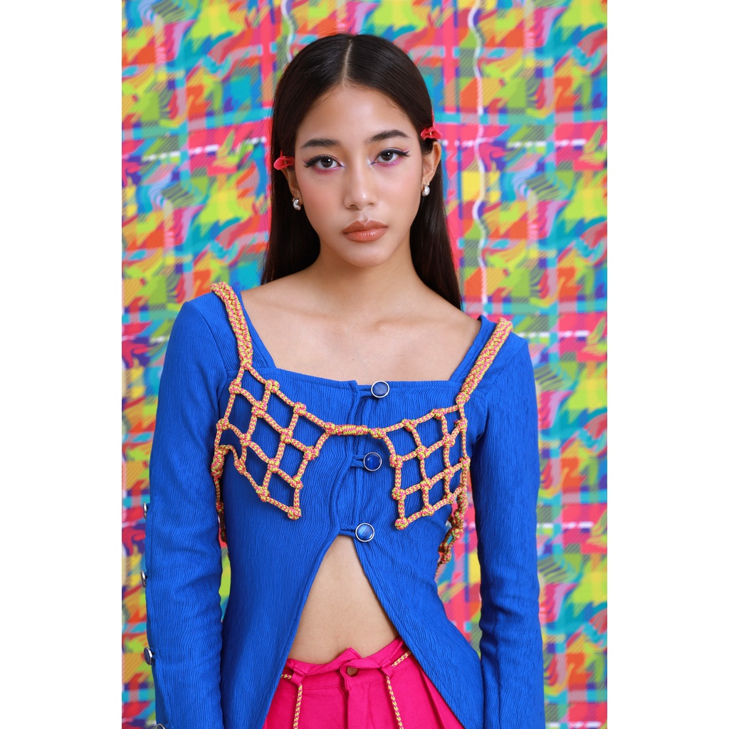Áo xẻ hai tôn dáng -TARTAN - Xanh/ Cobalt Blue
