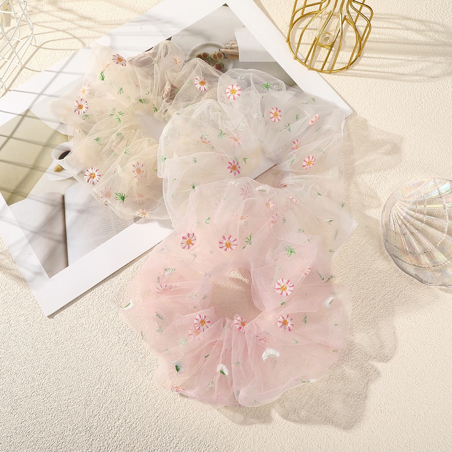 Dây Buộc Tóc Vải Lưới Thêu Hoa 22Cm Kiểu Hàn Quốc Dễ Thương Cho Bạn Gái