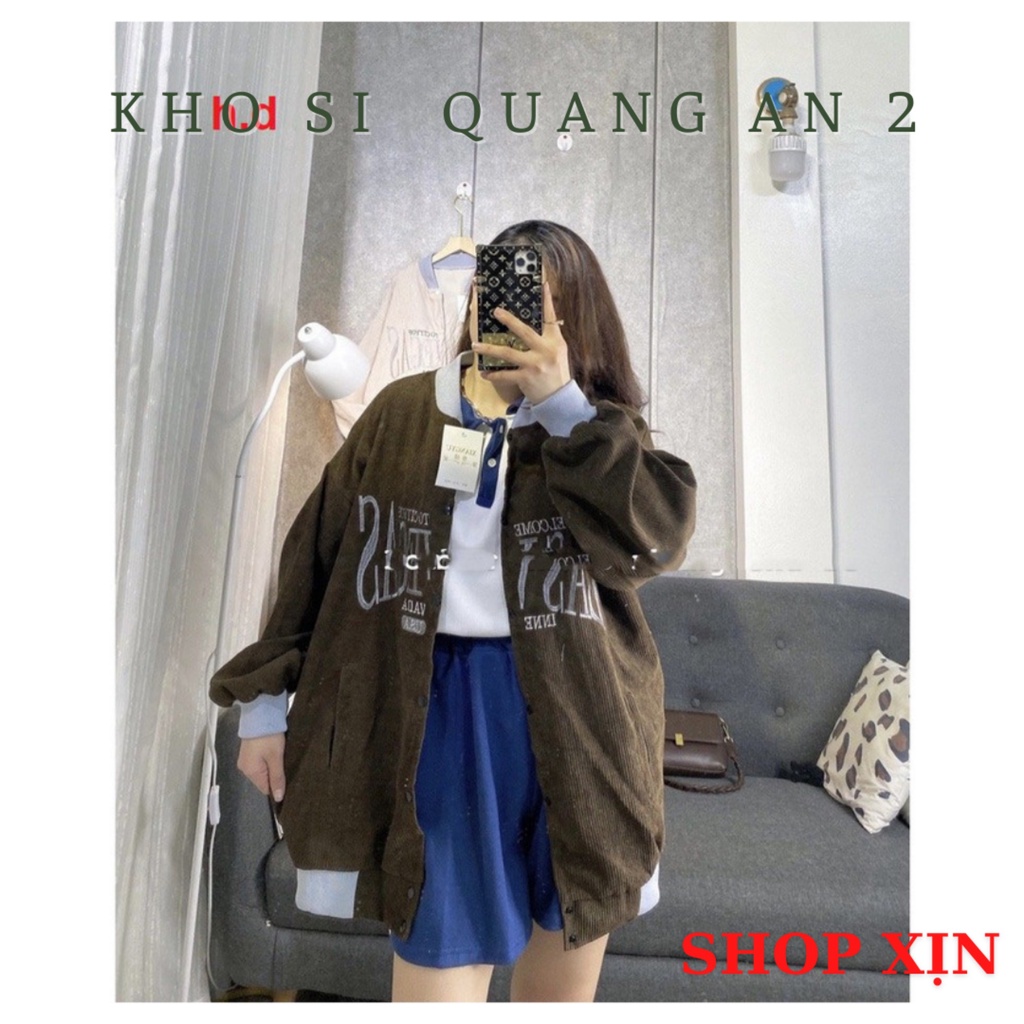 Áo Khoác Nhung Tăm bomber Cao Cấp Unisex Chữ LAS Ulzzang Hàn QUốc