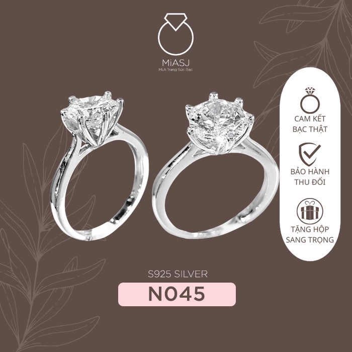 Nhẫn bạc ý 925 cao cấp hột mỹ nhân tạo Mã N045 | Mi.A Trang sức bạc