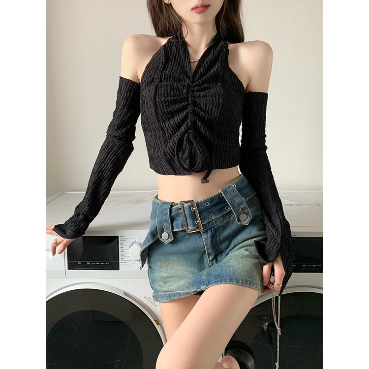 Áo Lửng Hai Dây Cổ Chữ V Dáng Ôm Thời Trang Hàn Quốc Gợi Cảm Cho Nữ