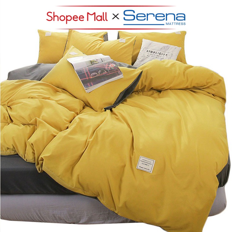 Bộ Ga Giường 5 Món Cotton Tici SERENA Chính Hãng Bộ Vỏ Chăn Ra Drap Gối Đệm Nệm Trải Phủ Bọc Giường Trần Bông Đẹp